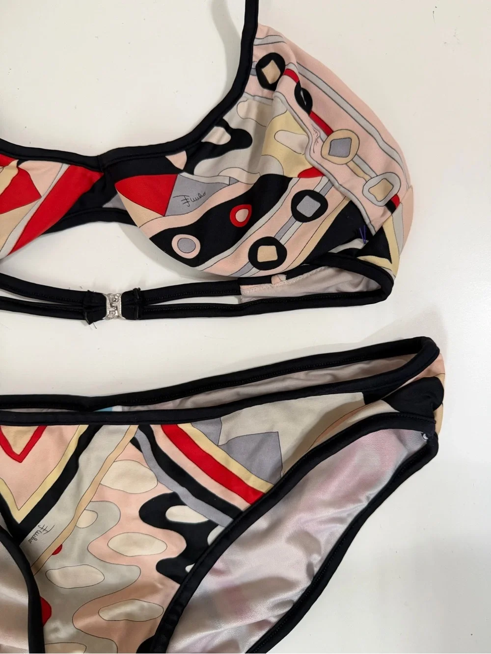 Emilio Pucci Bikini Set Size 44 IT US 8 Signature Print Halter Made In Italy